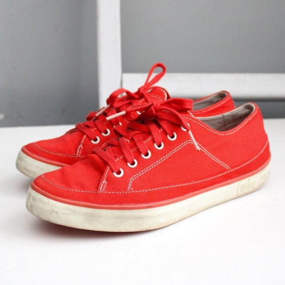 Fitflop Women's Super T Canvas Flame Red Lace-Up Sneakers Size 9 - Picture 2 of 9